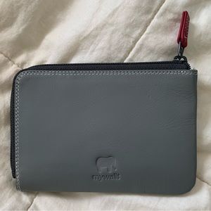 NWOT Mywalit Zip Wallet Grey Storm magenta soft nappa leather